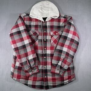 Wrangler Jacket Men Sz XL Red Plaid Flannel Shacket Button Quilted Lined Shacket